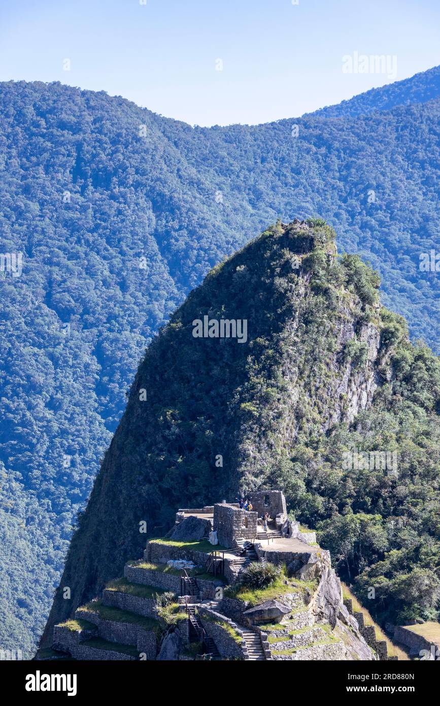 Rovine Inca di Machu Picchu e la vetta sacra, Huayna Picchu, Perù, Sud America Foto Stock