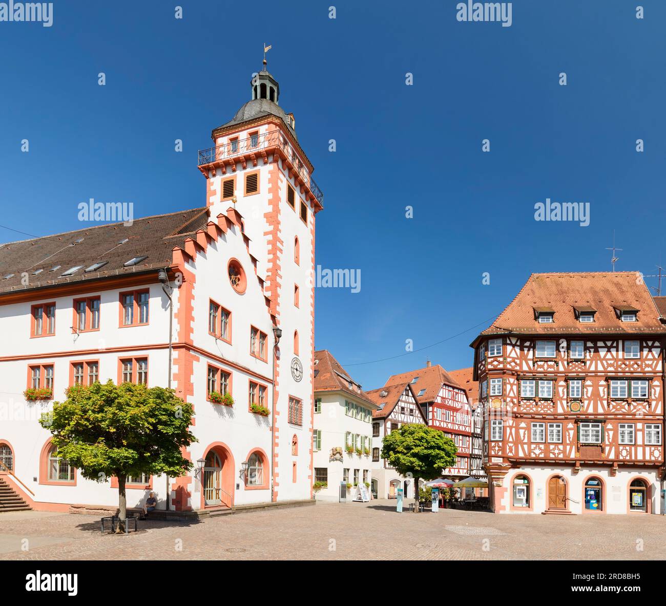 Municipio e Palmsches Haus sulla piazza del mercato, Mosbach, valle della Neckartal, Odenwald, Baden-Wurttemberg, Germania, Europa Foto Stock