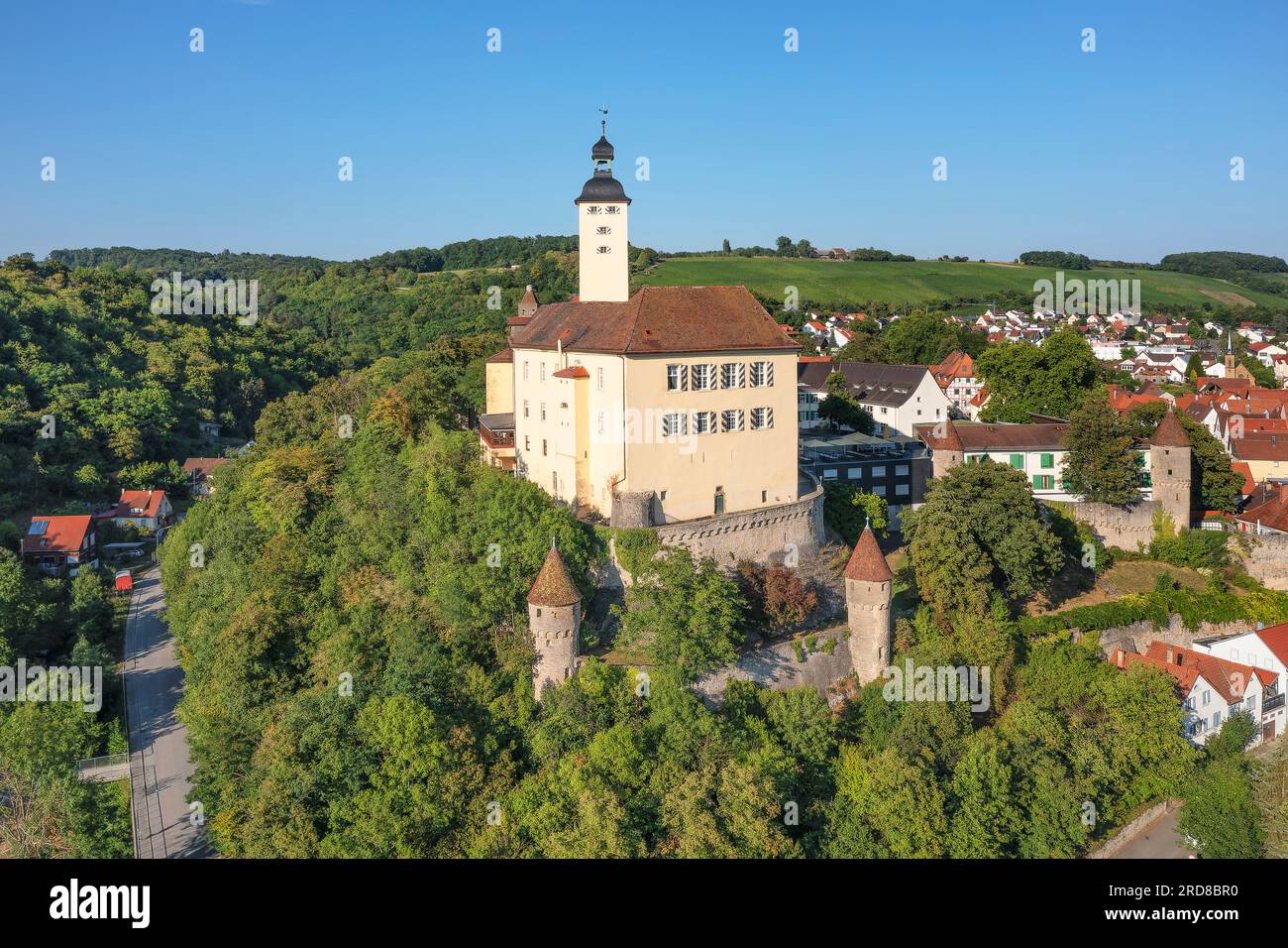 Castello di Horneck, Gundelsheim, valle della Neckartal, Odenwald, Burgenstrasse, Baden-Wurttemberg, Germania, Europa Foto Stock