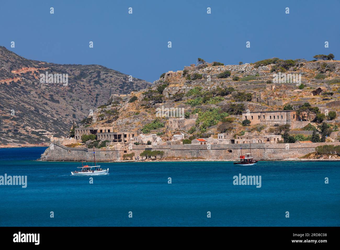 Isola di Spinalonga, Elounda, Golfo di Mirabello, Lasithi, Creta, Isole greche, Grecia, Europa Foto Stock