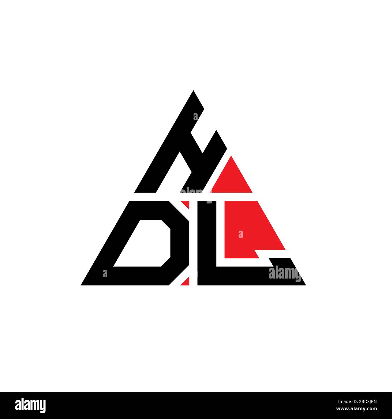 Logo HDL triangolare a lettera con forma triangolare. Monogramma di design con logo a triangolo HDL. Modello di logo vettoriale a triangolo HDL di colore rosso. HDL triangul Illustrazione Vettoriale
