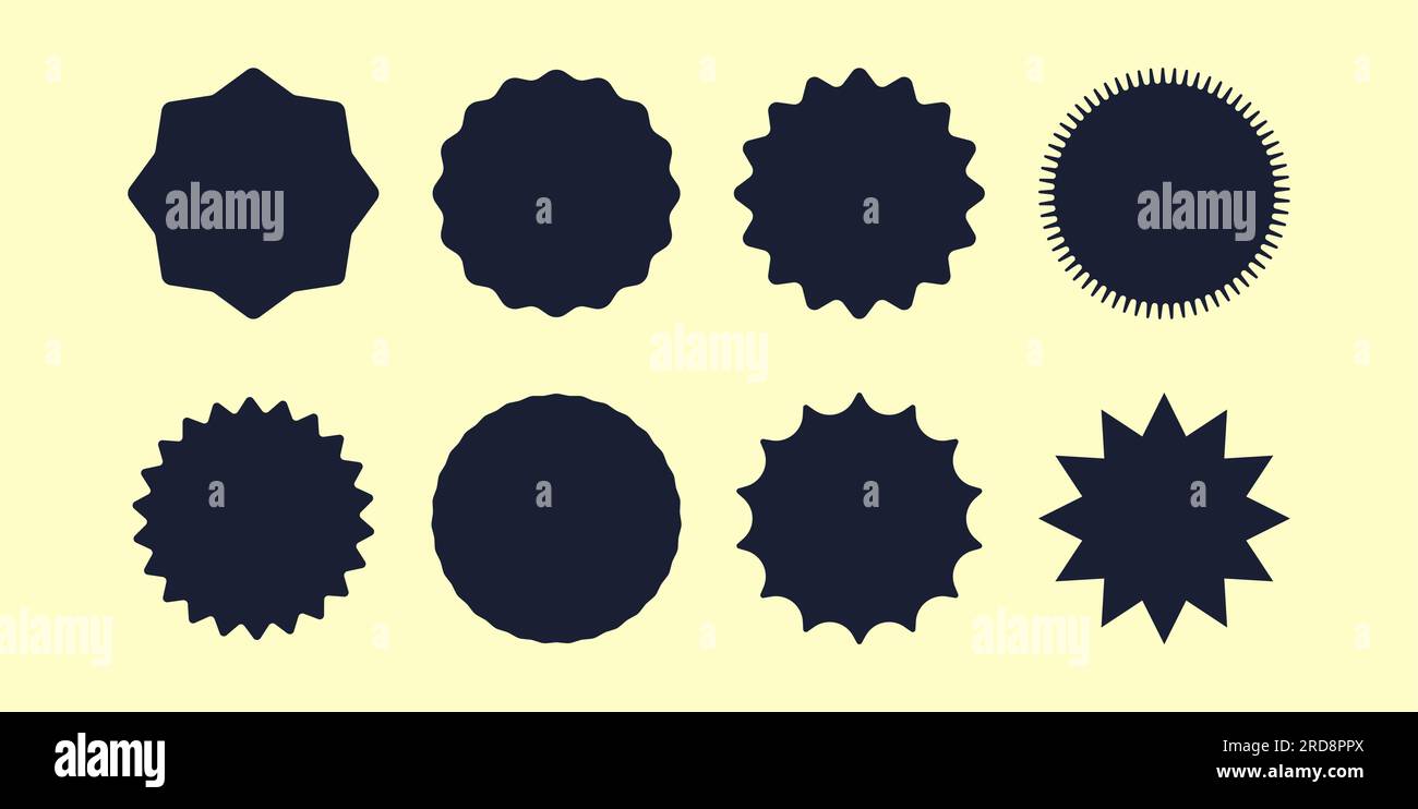 Forme a stella retrò. Set di forme a stella e cerchi. Illustrazione Vettoriale