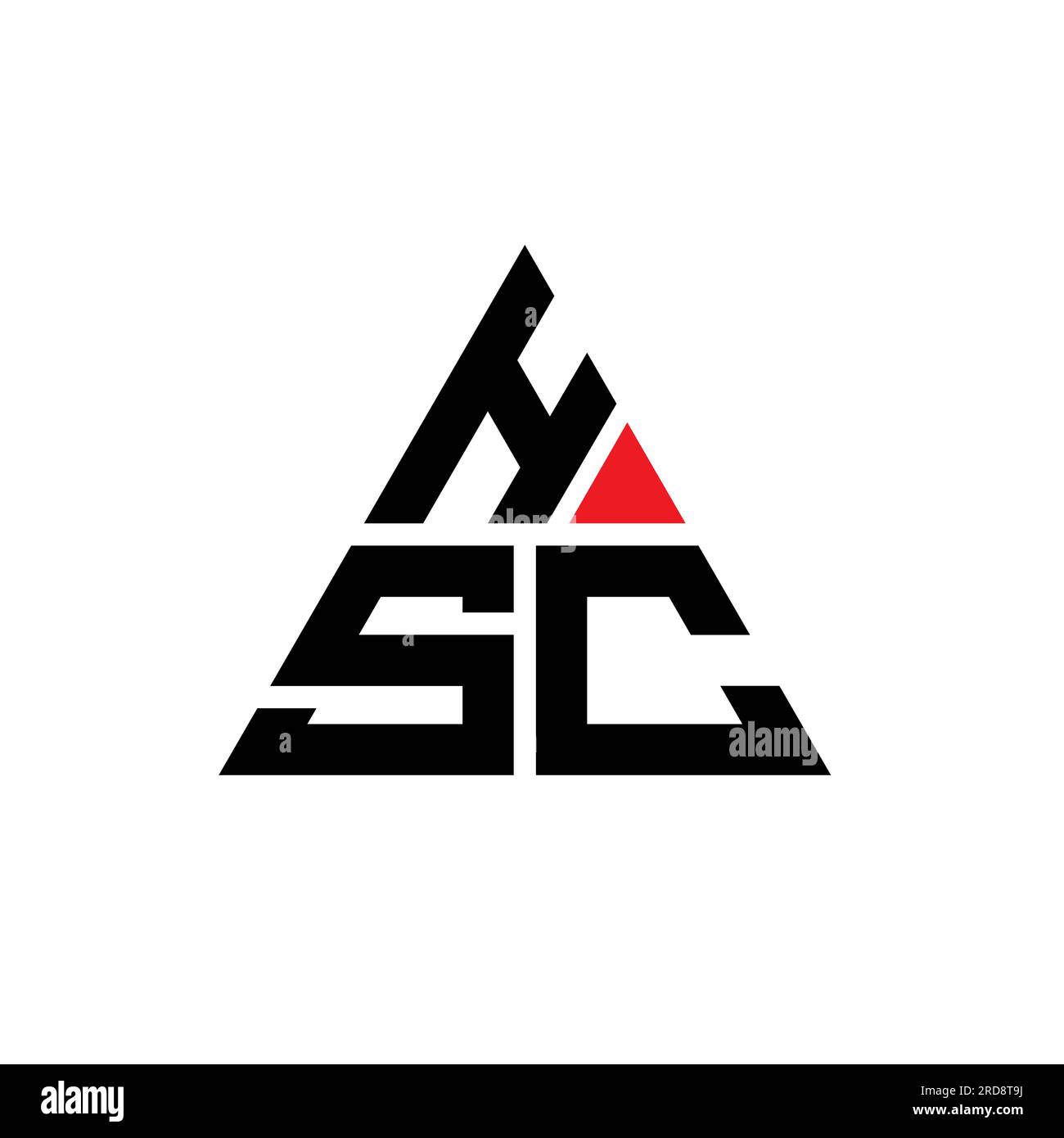 Logo HSC a lettere triangolari con forma a triangolo. Monogramma di design con logo a triangolo HSC. Modello di logo vettoriale triangolare HSC di colore rosso. HSC triangul Illustrazione Vettoriale