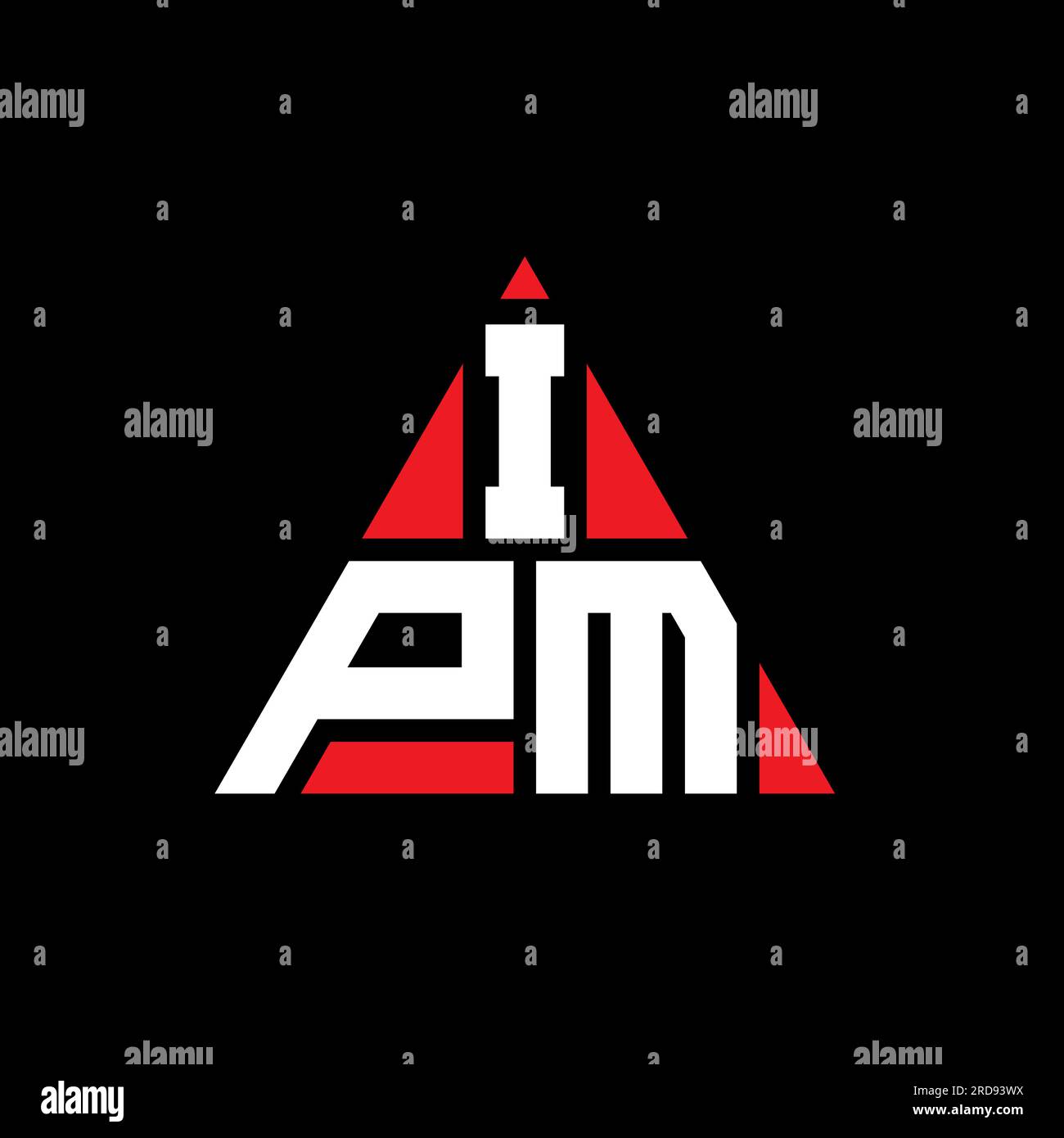 Design con logo IPM a lettera triangolare con forma triangolare. Monogramma di design con logo triangolare IPM. Modello di logo vettoriale triangolare IPM di colore rosso. IPM triangul Illustrazione Vettoriale
