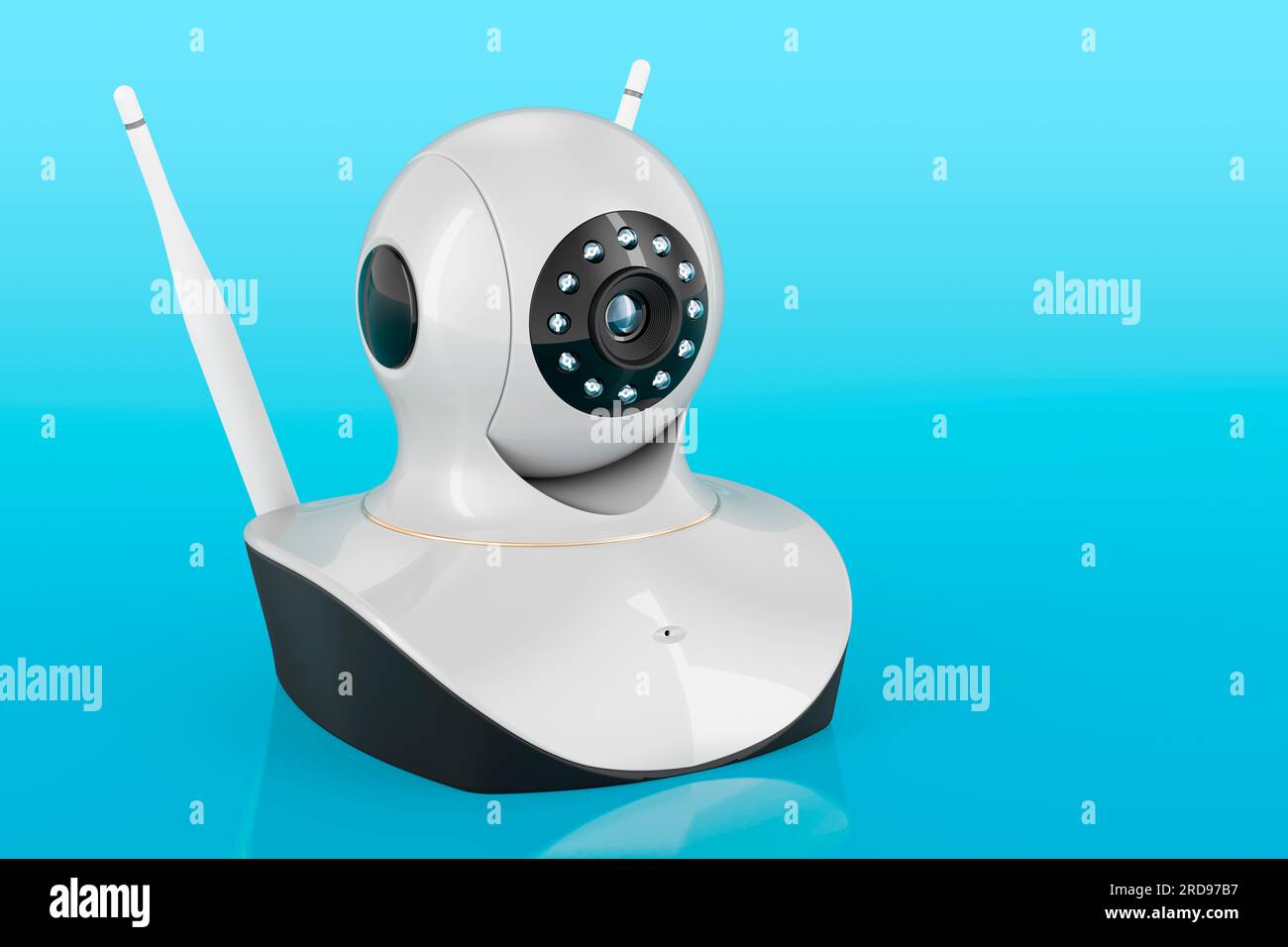 Videocamera IP, rendering 3D su sfondo blu Foto Stock