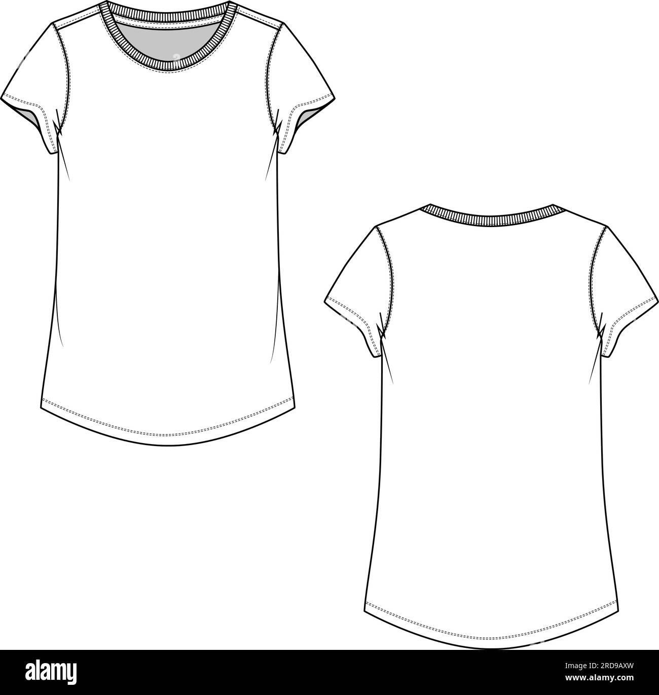 T-shirt girocollo manica corta donna top disegno tecnico piatto Illustrazione Vettoriale