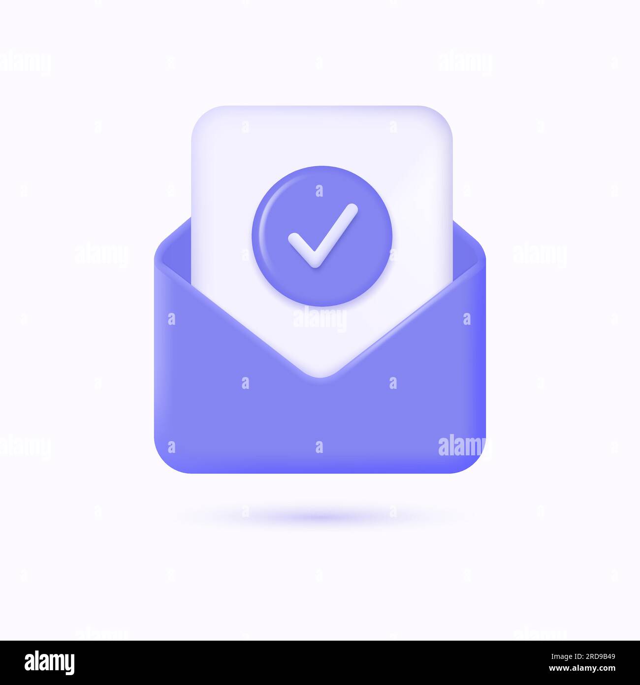 busta di posta 3d con un file all'interno e un'icona con un segno di spunta in uno stile di cartone animato realistico. il concetto di ricezione delle approvazioni tramite e-mail. illustrati vettoriali Illustrazione Vettoriale