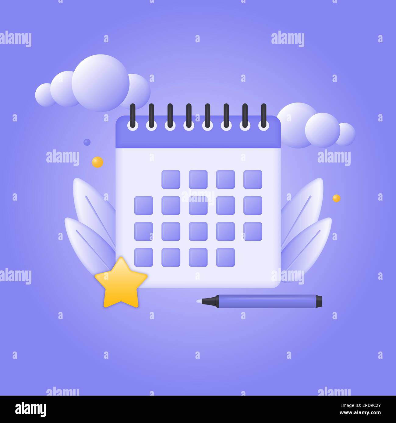 icona calendario 3d e marcatore. concetto di pianificazione. illustrazione vettoriale. Illustrazione Vettoriale