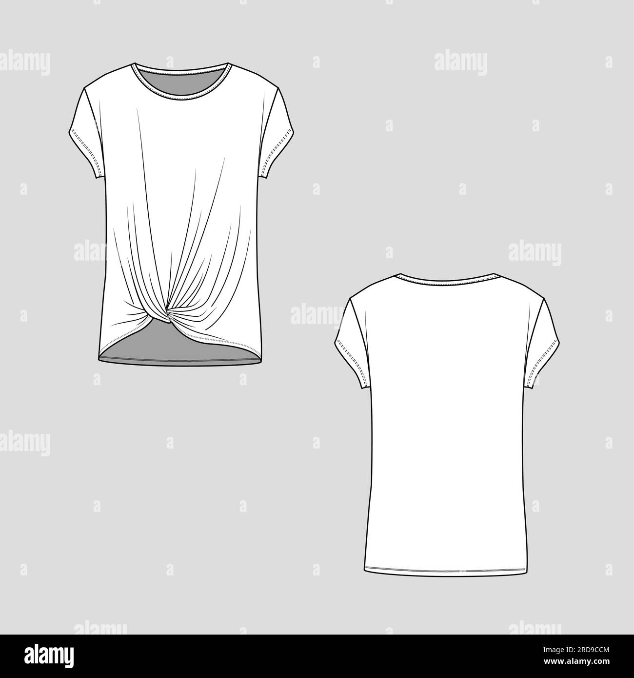 T-shirt da donna Twist Flat sketch disegno tecnico modello deign Vector Illustrazione Vettoriale