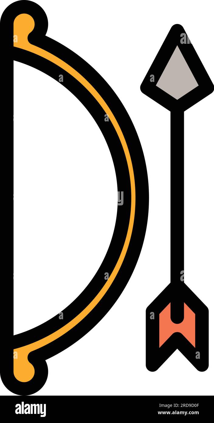 Vettore di contorno dell'icona a gomito. Freccia di tiro con l'arco. Archer colore arco piatto Illustrazione Vettoriale