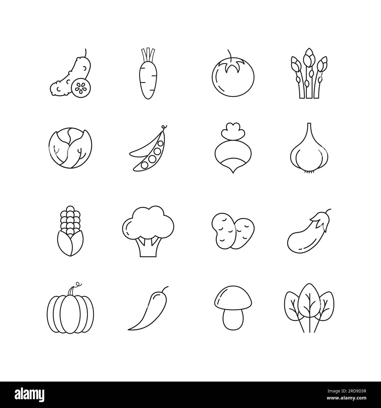 Icone vegetali in linea sottile. illustrazione vettoriale isolata su sfondo bianco. Illustrazione Vettoriale
