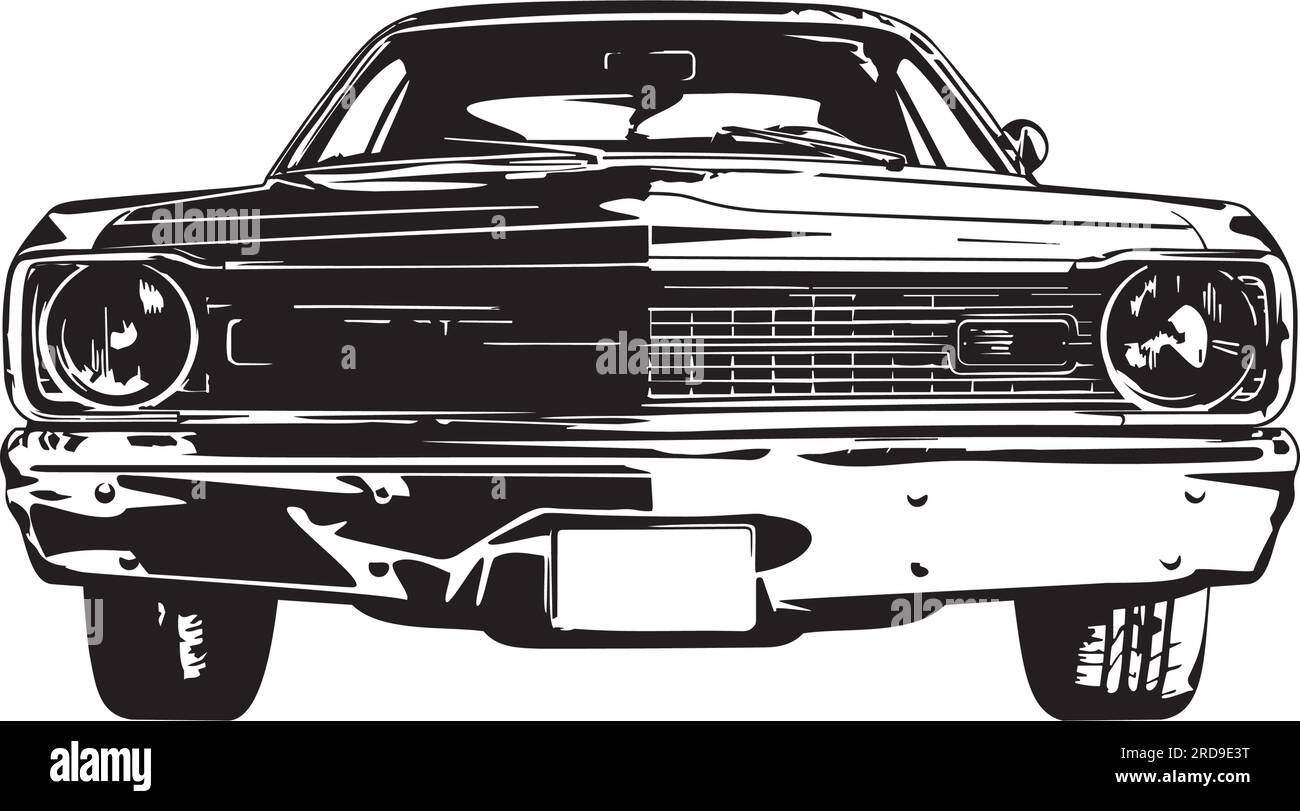 Muscle car americana dalla fine degli anni '1960 illustrazione vettoriale con vista frontale Illustrazione Vettoriale