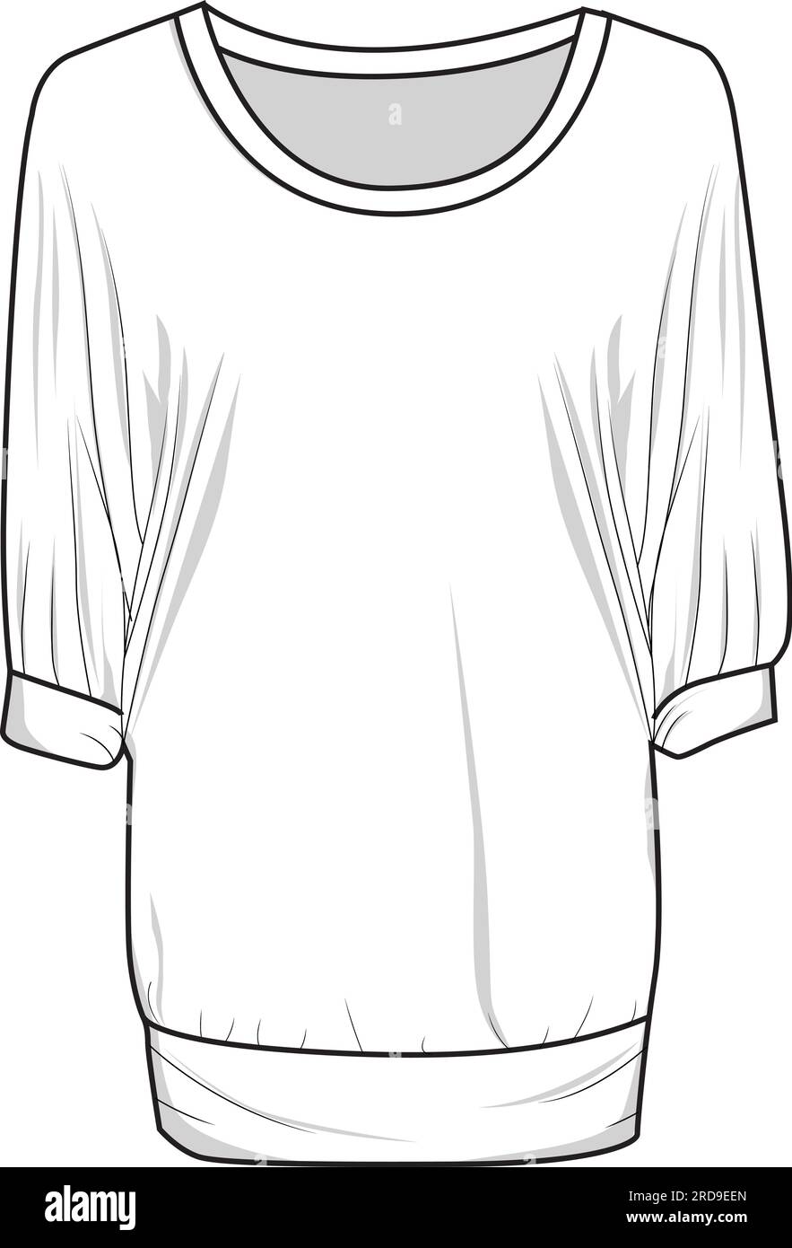 Fashion Tunic donna Top sketch Mock Up Vector Design Illustrazione Vettoriale