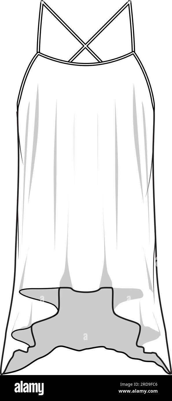 Abito a spaghetti con orlo asimmetrico da donna, modello a disegno piatto Illustrazione Vettoriale