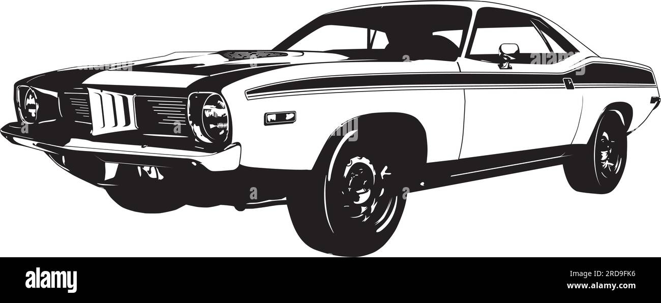 Silhouette di una muscle car americana dei primi anni '1970 Illustrazione Vettoriale