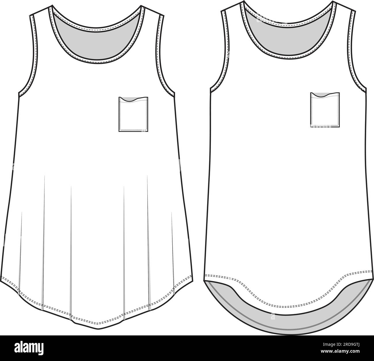 Canotte da donna alla moda con tasca Sketch Vector Top da donna alla moda con tasca Sketch Vector Illustrazione Vettoriale