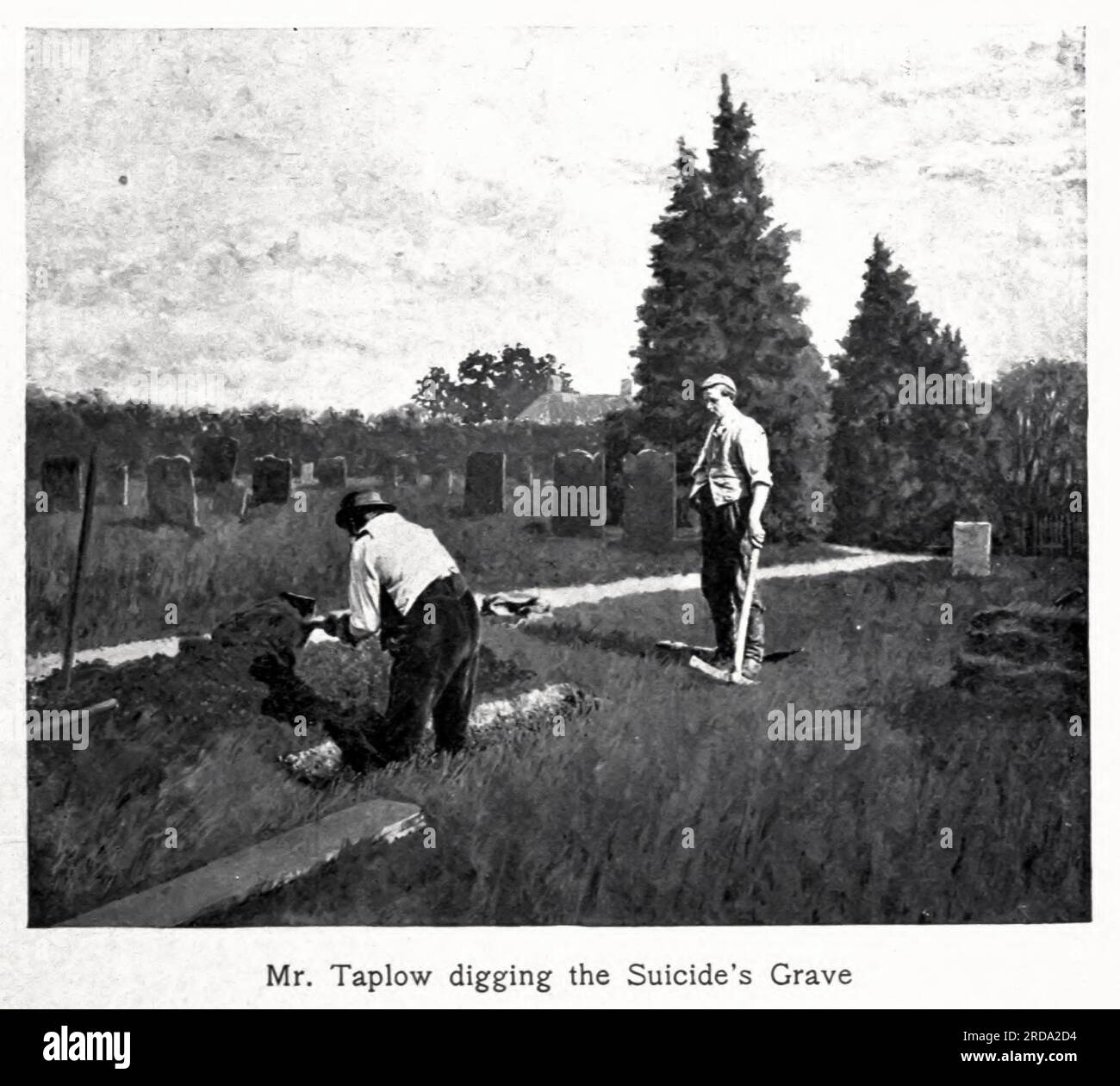 Mr. Taplow scavando la tomba del suicidio fotografia in bianco e nero dal libro ' Among English Hedgerows' di Clifton Johnson, 1865-1940 data di pubblicazione 1899 ristampata nel 1914 Publisher New York : The Macmillan co.; London, Macmillan and co., ltd. Foto Stock Mr. Taplow scavando la tomba del suicidio fotografia in bianco e nero dal libro ' Among English Hedgerows' di Clifton Johnson, 1865-1940 data di pubblicazione 1899 ristampata nel 1914 Publisher New York : The Macmillan co.; London, Macmillan and co., ltd. Foto Stock