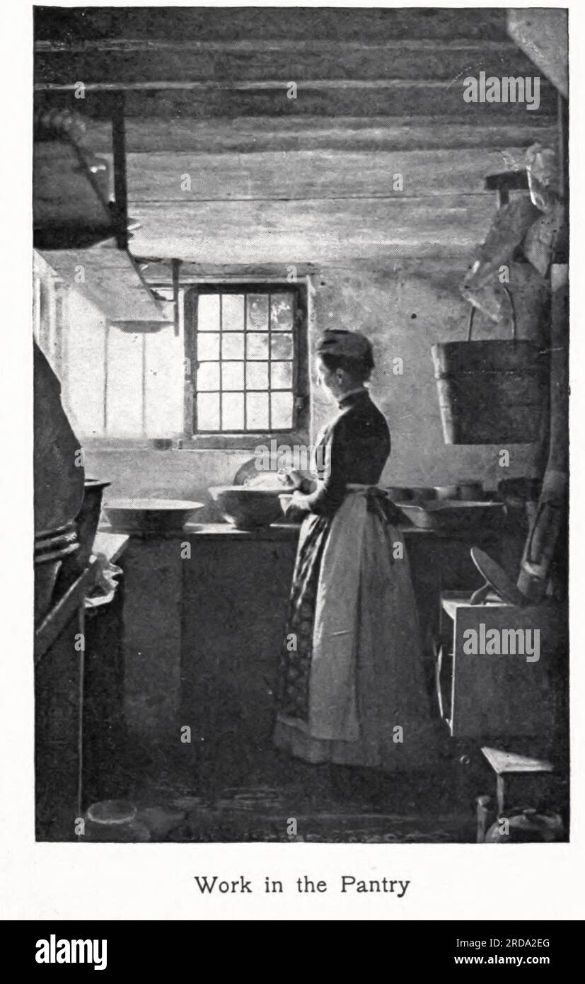 Work in the Pantry Fotografia in bianco e nero dal libro ' Among English Hedgerows' di Clifton Johnson, 1865-1940 data di pubblicazione 1899 ristampata nel 1914 Publisher New York : The Macmillan co.; London, Macmillan and co., ltd. Foto Stock Work in the Pantry Fotografia in bianco e nero dal libro ' Among English Hedgerows' di Clifton Johnson, 1865-1940 data di pubblicazione 1899 ristampata nel 1914 Publisher New York : The Macmillan co.; London, Macmillan and co., ltd. Foto Stock
