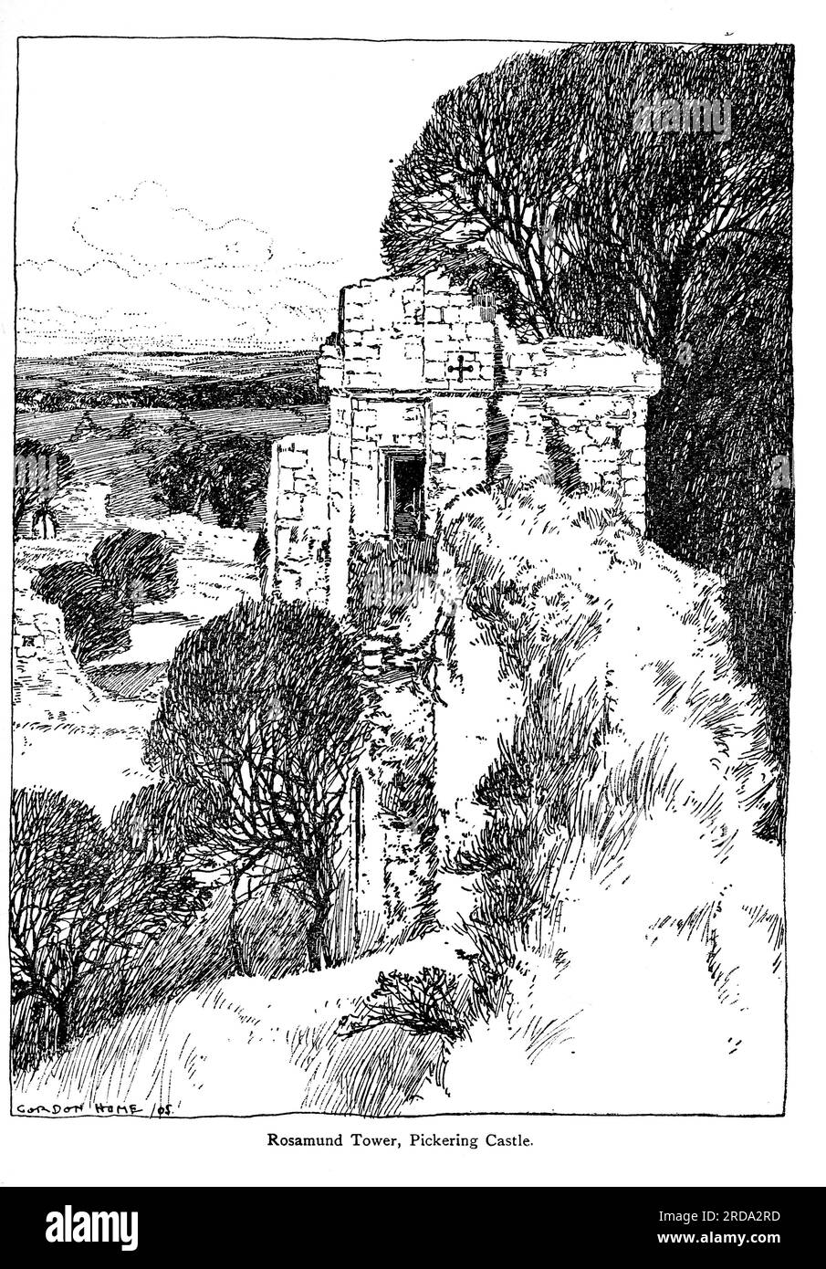 Rosamund Tower, Pickering Castle dal libro ' The Evolution of an English Town; being the story of the Ancient Town of Pickering in Yorkshire, from Prehistoric Times to the Year of Our Lord Nineteen Hundred & 5 ' di Gordon Home, Publisher London, J.M. Dent & co.; New York, E.P. Dutton & co. 1905 Foto Stock