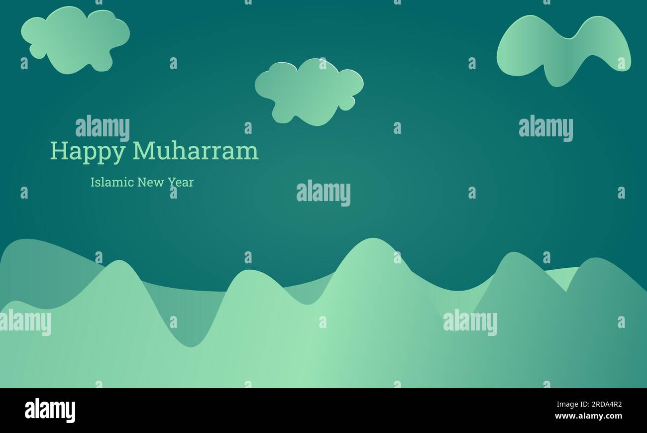 Capodanno islamico o illustrazione vettoriale Happy muharram. Semplice sfondo di design del banner di benvenuto per la celebrazione dell'Islam. Festa musulmana. Anno Hijriyah Illustrazione Vettoriale