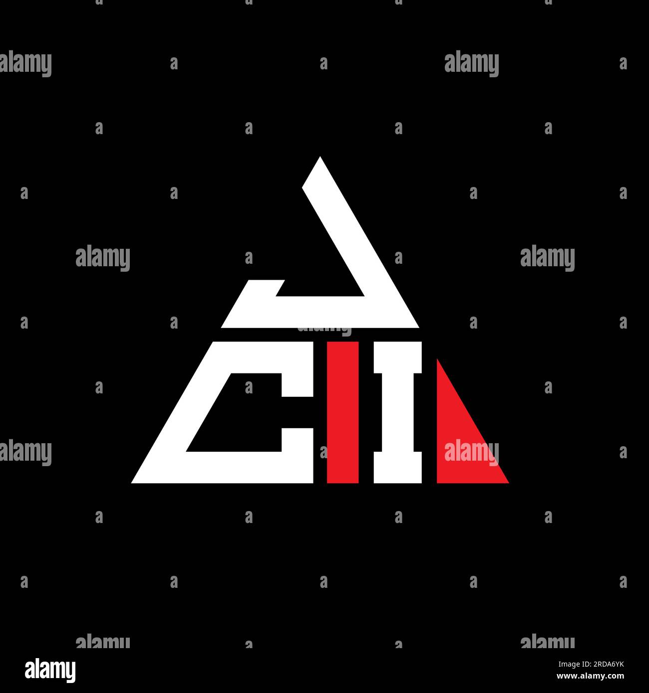 Logo JCI triangolare a lettera con forma triangolare. Monogramma di design con logo a triangolo JCI. Modello di logo vettoriale a triangolo JCI di colore rosso. JCI triangul Illustrazione Vettoriale