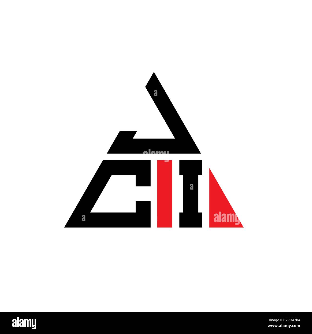 Logo JCI triangolare a lettera con forma triangolare. Monogramma di design con logo a triangolo JCI. Modello di logo vettoriale a triangolo JCI di colore rosso. JCI triangul Illustrazione Vettoriale