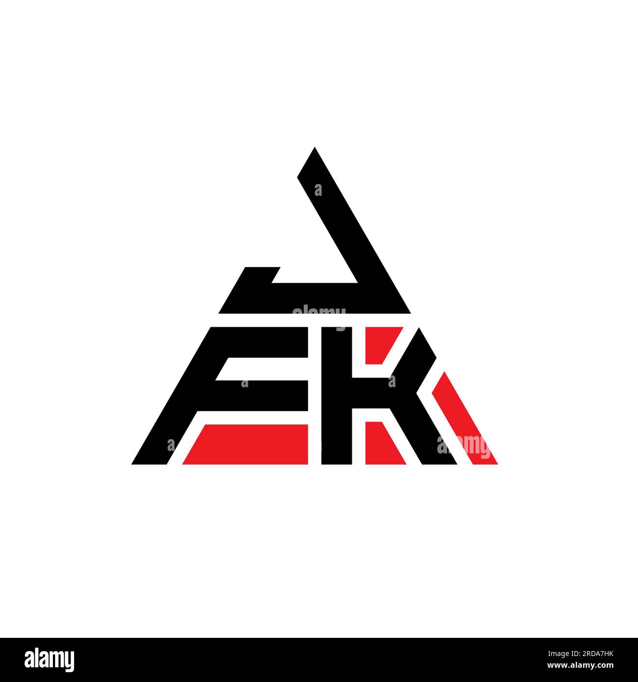 Logo JFK a lettere triangolari con forma triangolare. Monogramma di design con logo triangolare JFK. Modello di logo vettoriale a triangolo JFK di colore rosso. JFK triangul Illustrazione Vettoriale