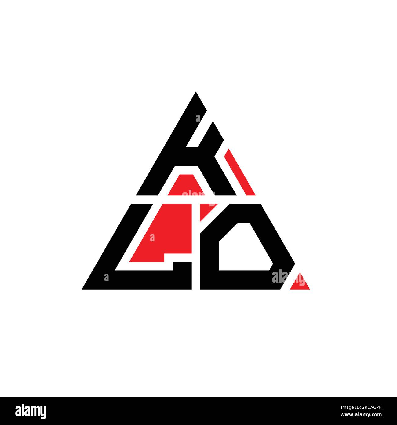 Logo KLO a lettera triangolare con forma triangolare. Monogramma di design con logo a triangolo KLO. Modello con logo vettoriale a triangolo KLO di colore rosso. KLO triangul Illustrazione Vettoriale
