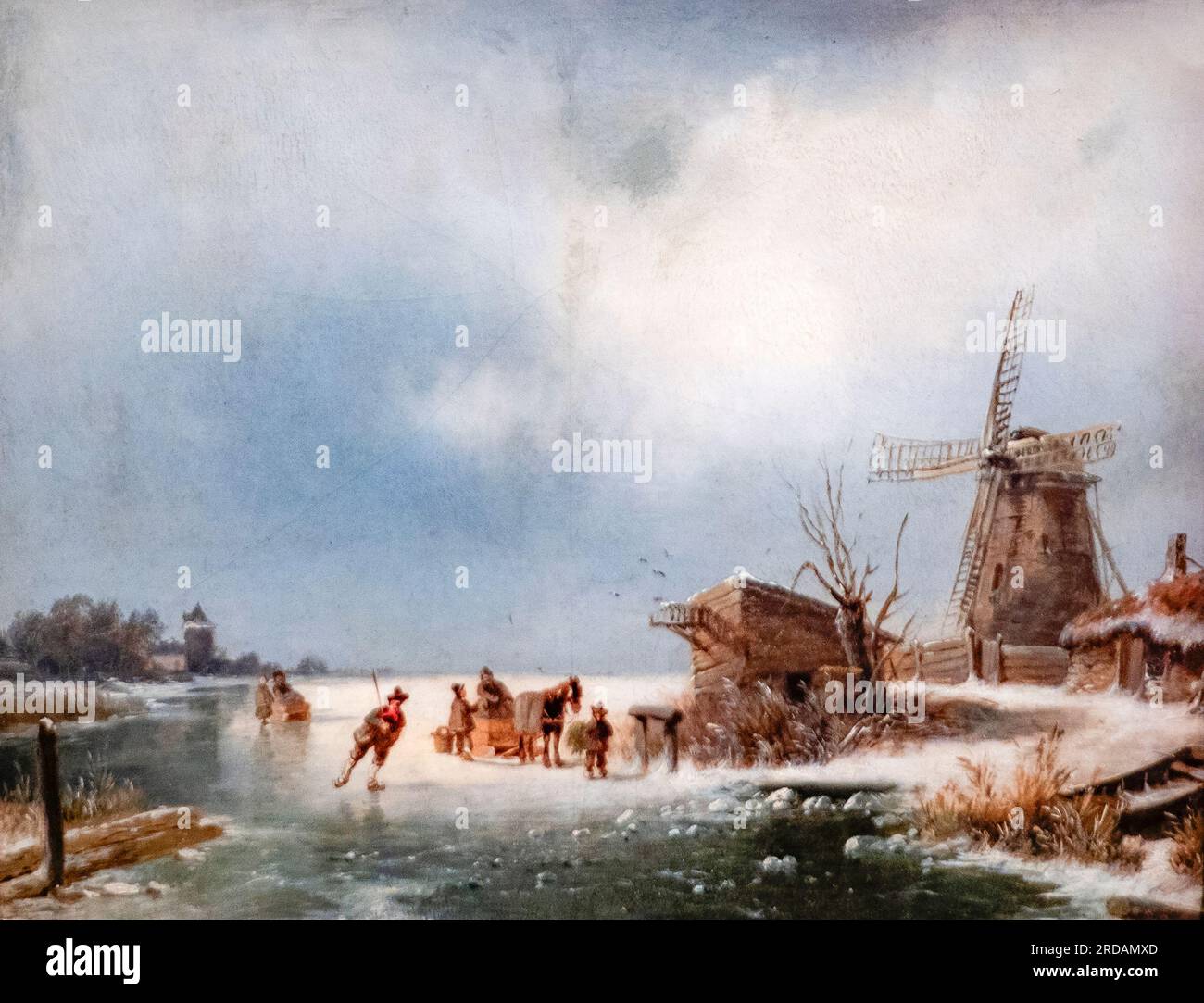 Paesaggio invernale con pattinatori di ghiaccio. Olio su legno. Non datato. Creatore: Andreas Schelfhout, l'Aia 1787 - 1870 l'Aia Foto Stock