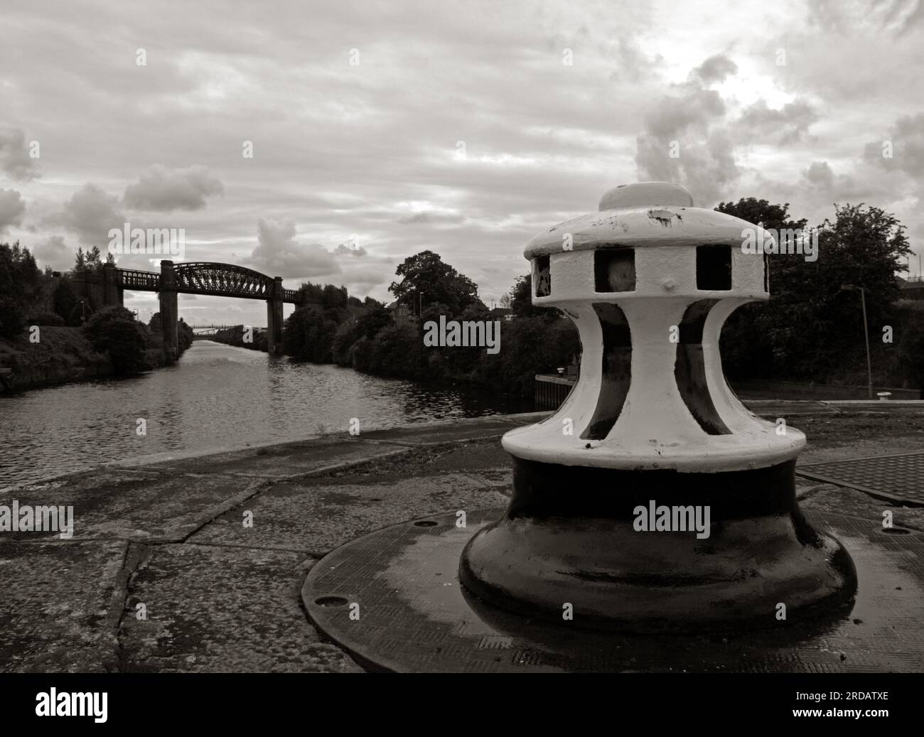 Capstan a Latchford Locks 2009, vecchio ponte ferroviario, MSCC, Ship Canal, Warrington, Cheshire, INGHILTERRA, REGNO UNITO, WA4 2XT Foto Stock