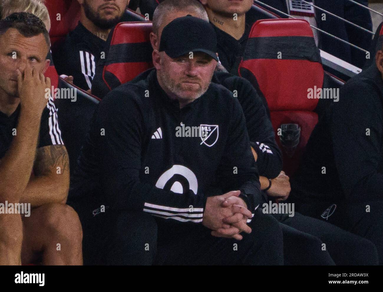 Washington, USA. 19 luglio 2023. WASHINGTON, DC - 19 LUGLIO: L'allenatore della MLS Wayne Rooney durante la gara All-Star 2023 tra la MLS e l'Arsenal il 19 luglio 2023, all'Audi Field di Washington DC. (Foto di Tony Quinn/SipaUSA) credito: SIPA USA/Alamy Live News Foto Stock