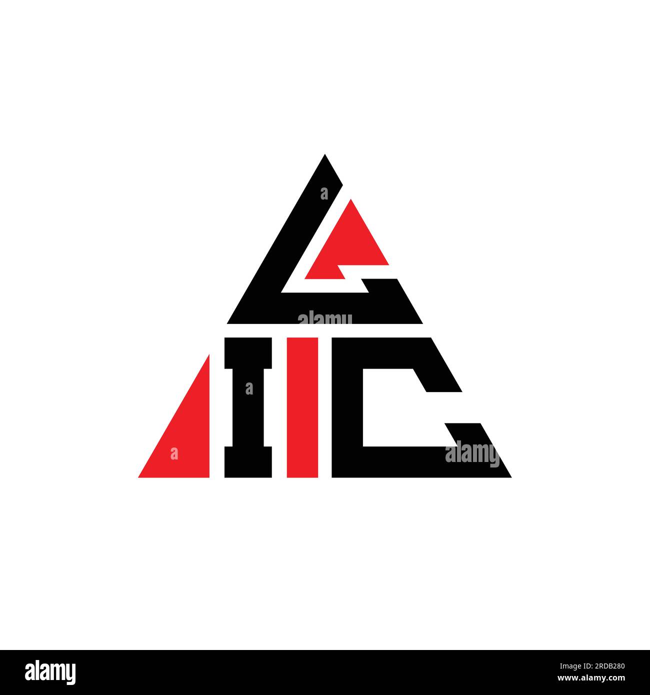 Logo LIC triangolare a lettere con forma triangolare. Monogramma di design con logo a triangolo LIC. Modello con logo vettoriale a triangolo LIC di colore rosso. LIC triangul Illustrazione Vettoriale