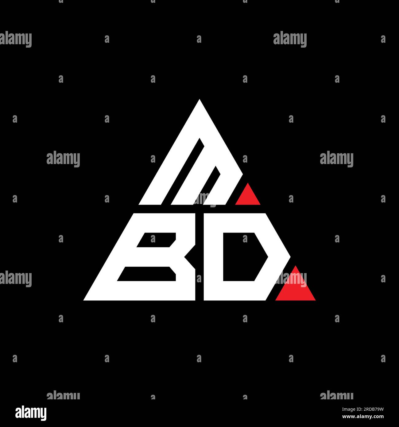 Logo MBD a lettere triangolari con forma a triangolo. Monogramma di design con logo triangolare MBD. Modello con logo vettoriale triangolare MBD di colore rosso. MBD triangul Illustrazione Vettoriale