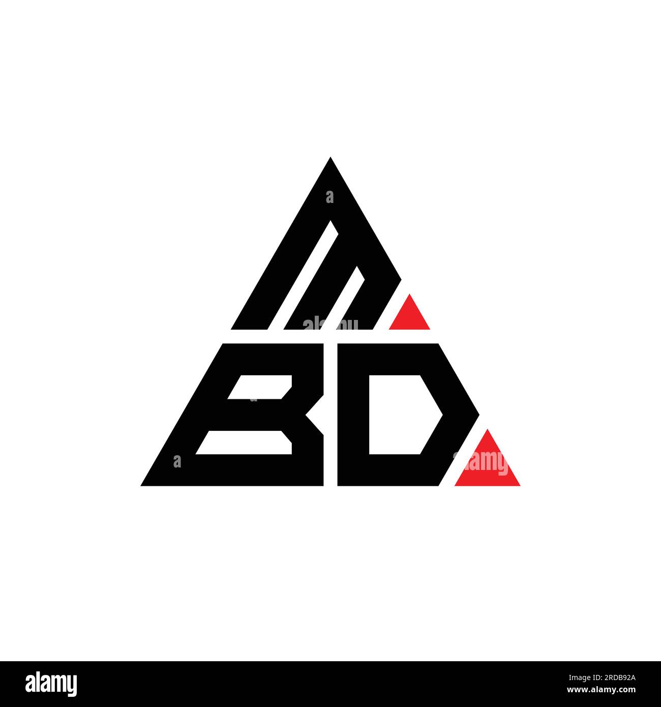 Logo MBD a lettere triangolari con forma a triangolo. Monogramma di design con logo triangolare MBD. Modello con logo vettoriale triangolare MBD di colore rosso. MBD triangul Illustrazione Vettoriale
