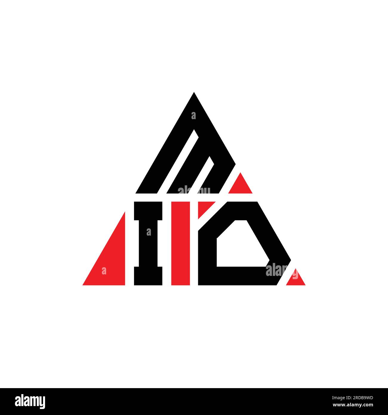 Design con logo a lettera triangolare MIO con forma a triangolo. Monogramma di design con logo MIO Triangle. Modello di logo vettoriale triangolo MIO di colore rosso. MIO triangul Illustrazione Vettoriale