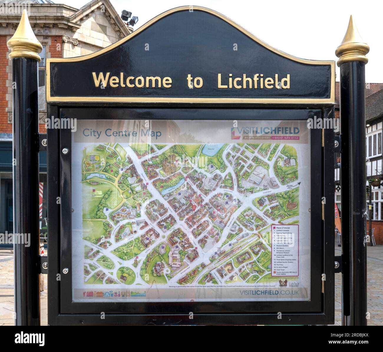 Benvenuto al cartello di Lichfield, Litchfield, Staffordshire, Inghilterra, Regno Unito Foto Stock