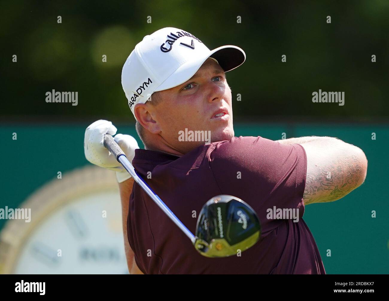 L'inglese Callum Shinkwin inizia il quinto giorno dell'Open al Royal Liverpool, Wirral. Data foto: Giovedì 20 luglio 2023. Foto Stock