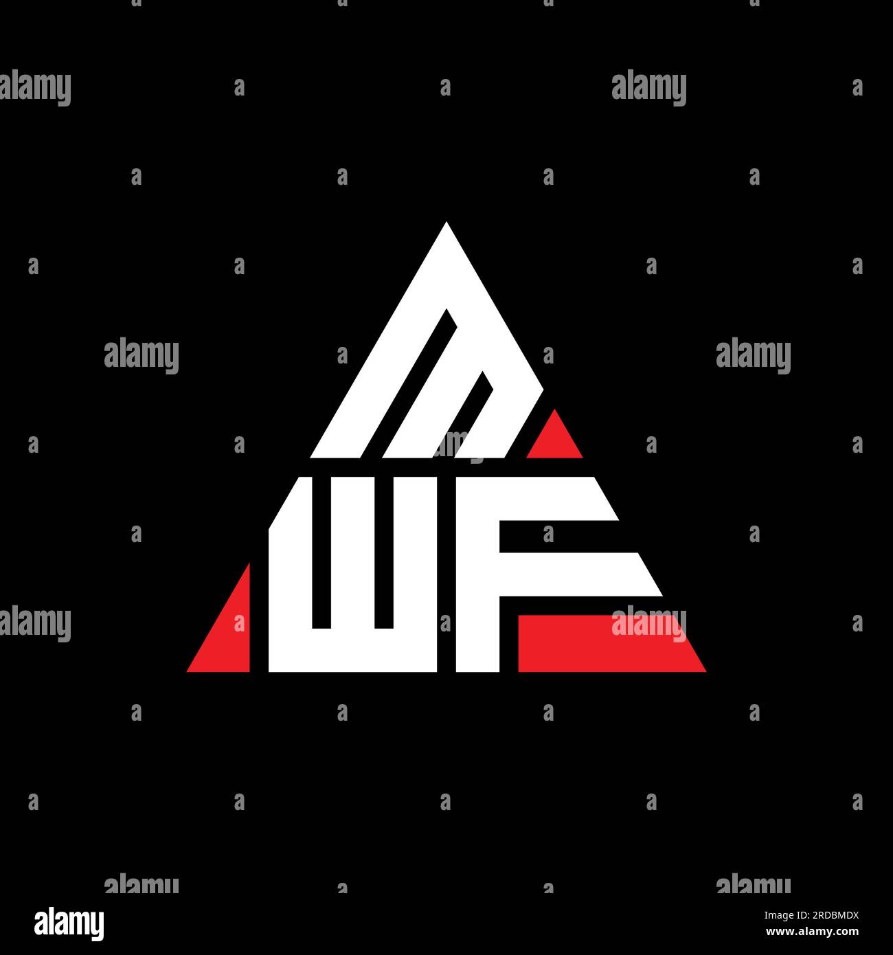 Logo MWF a lettere triangolari con forma triangolare. Monogramma di design con logo triangolare MWF. Modello di logo vettoriale triangolare MWF di colore rosso. MWF triangul Illustrazione Vettoriale