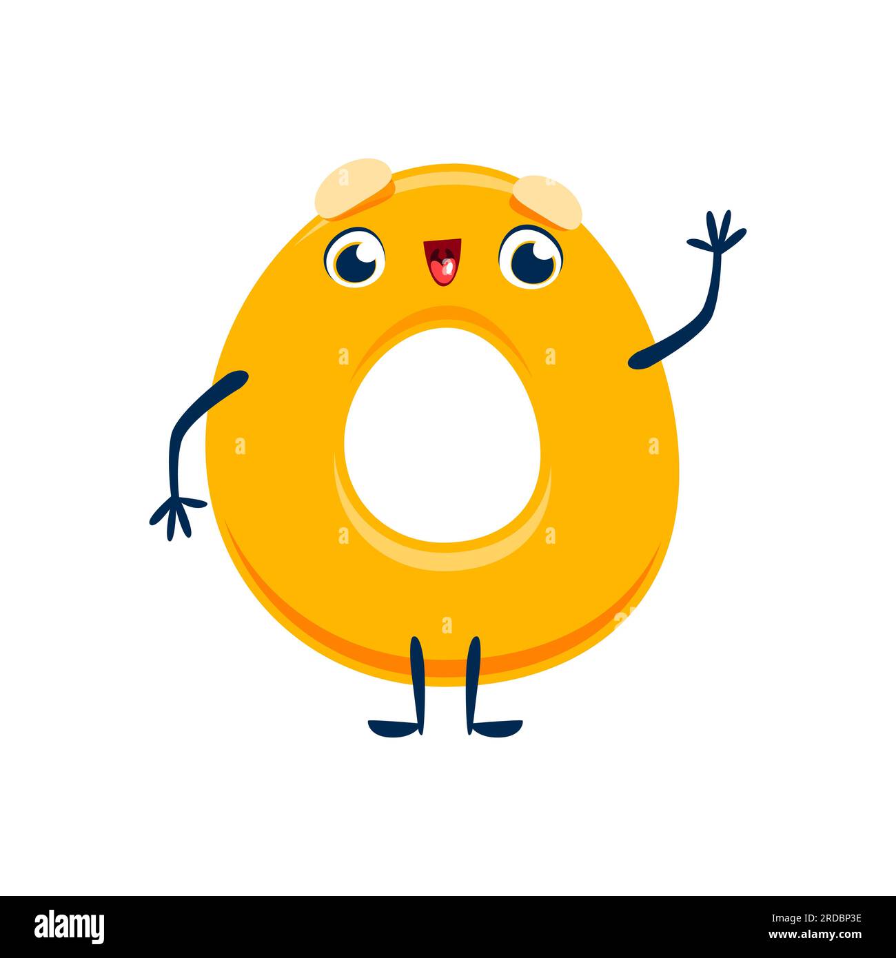 Cartoni animati simpatico personaggio numero zero. Personaggio isolato della scuola vettoriale numerale 0 con volto sorridente e colore giallo brillante, perfetto per materiali educativi e didattici Illustrazione Vettoriale