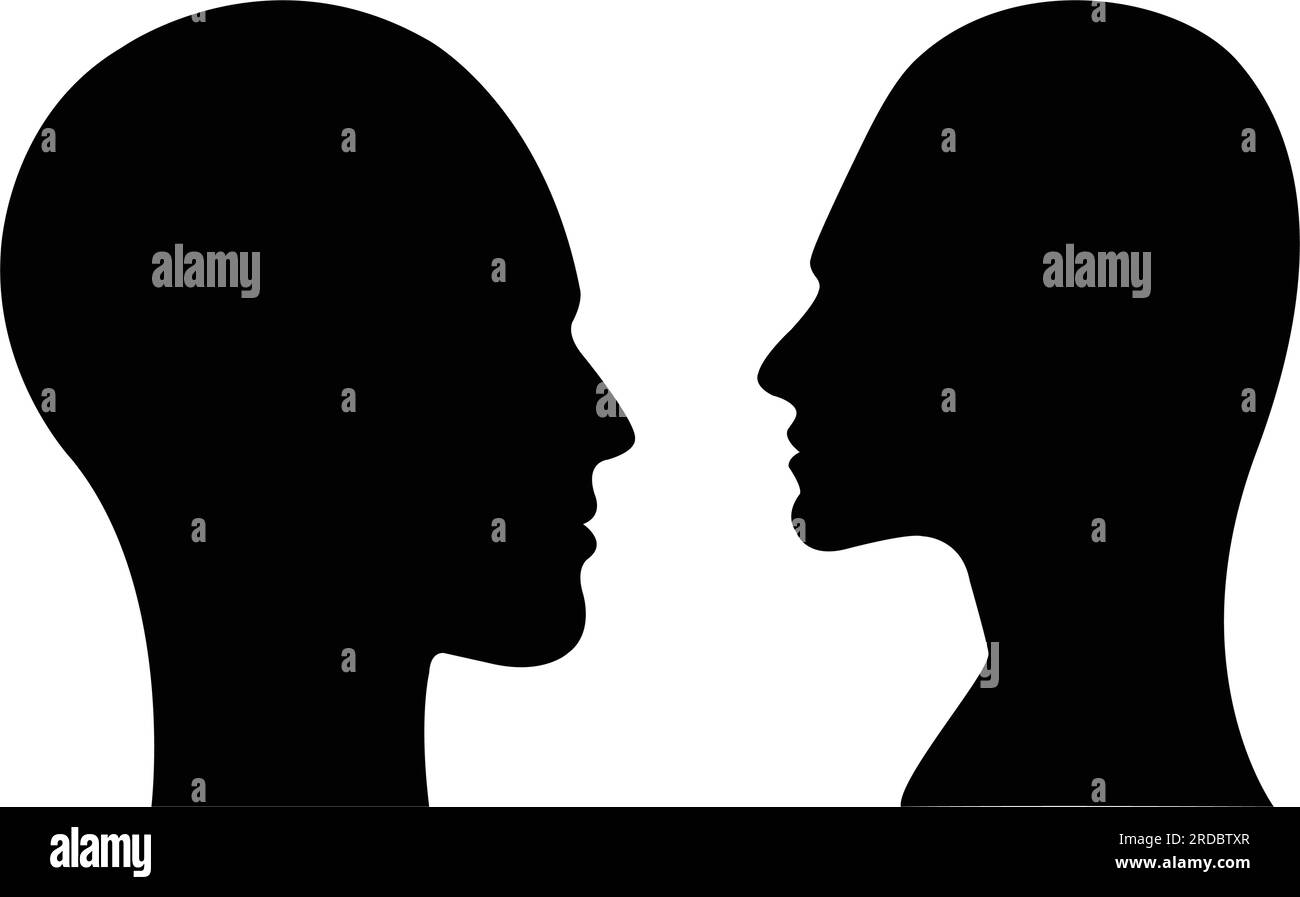 Icona vettoriale della silhouette del profilo del viso maschile e femminile in un pittogramma glifo Illustrazione Vettoriale
