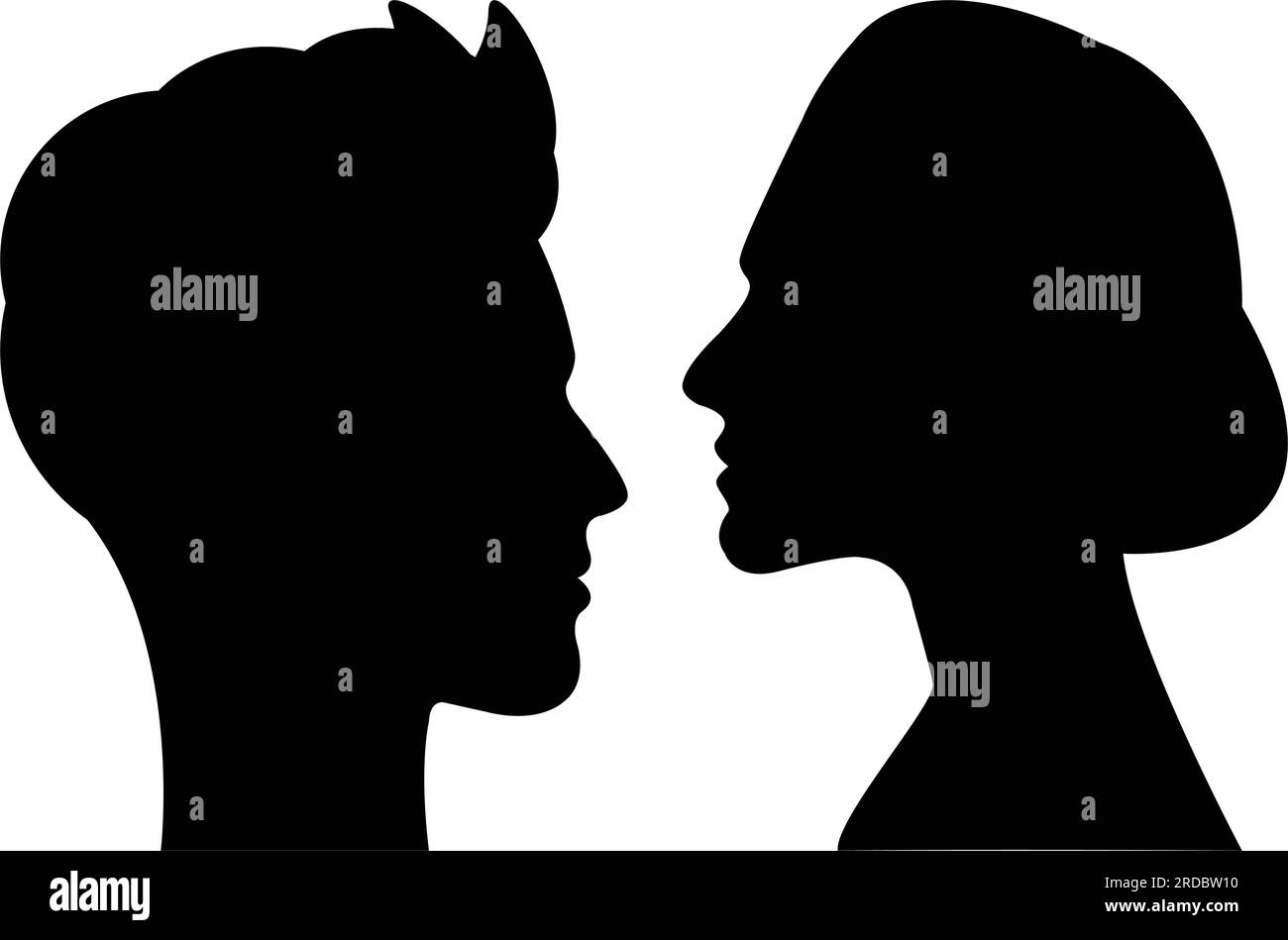 Icona vettoriale della silhouette del profilo del viso maschile e femminile in un pittogramma glifo Illustrazione Vettoriale