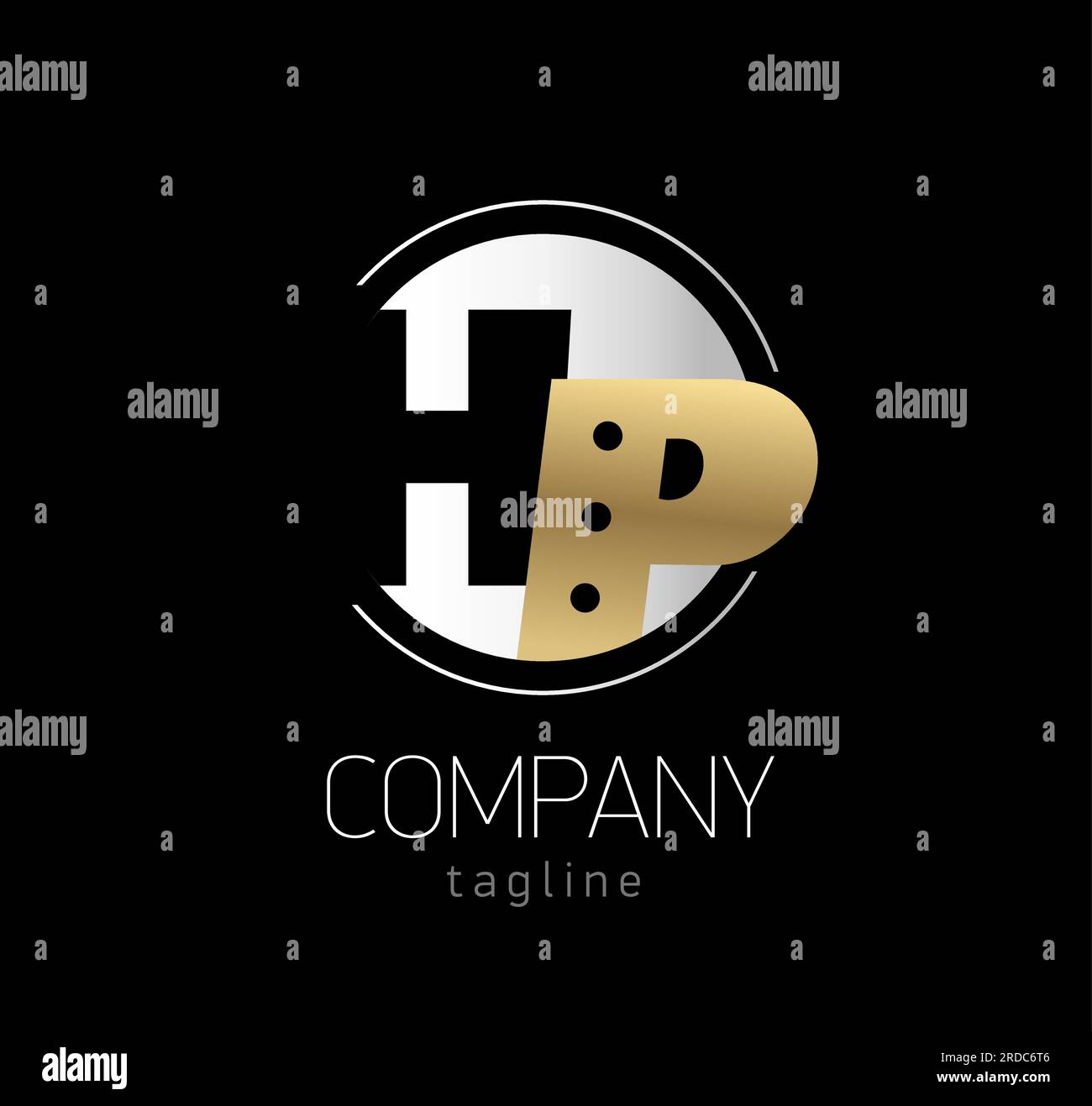 Lettera iniziale HP in cerchio argentato. Logo emblema monogramma NP. Lettera in oro e nero in tondo su sfondo nero con linea. Illustrazione vettoriale Illustrazione Vettoriale