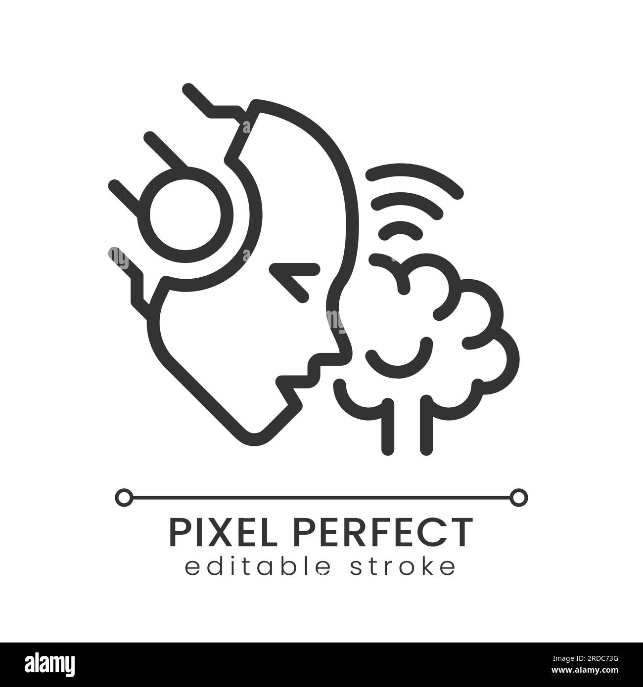 L'intelligenza artificiale legge l'icona lineare perfetta dei pixel della mente Illustrazione Vettoriale