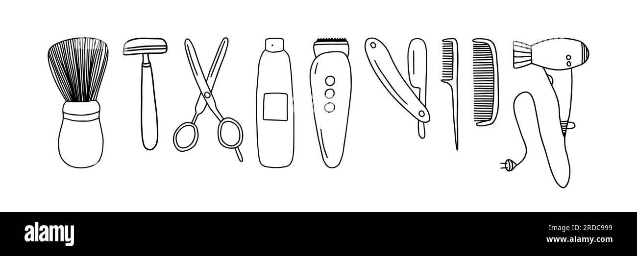 Doodle Vector Barber Shop Elements Illustrazione Vettoriale