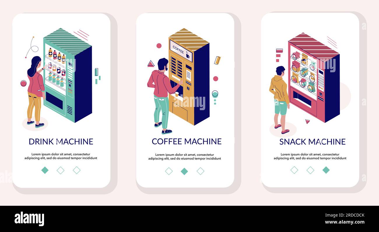 L'onboarding dell'app mobile del distributore automatico consente di visualizzare il modello vettoriale Illustrazione Vettoriale