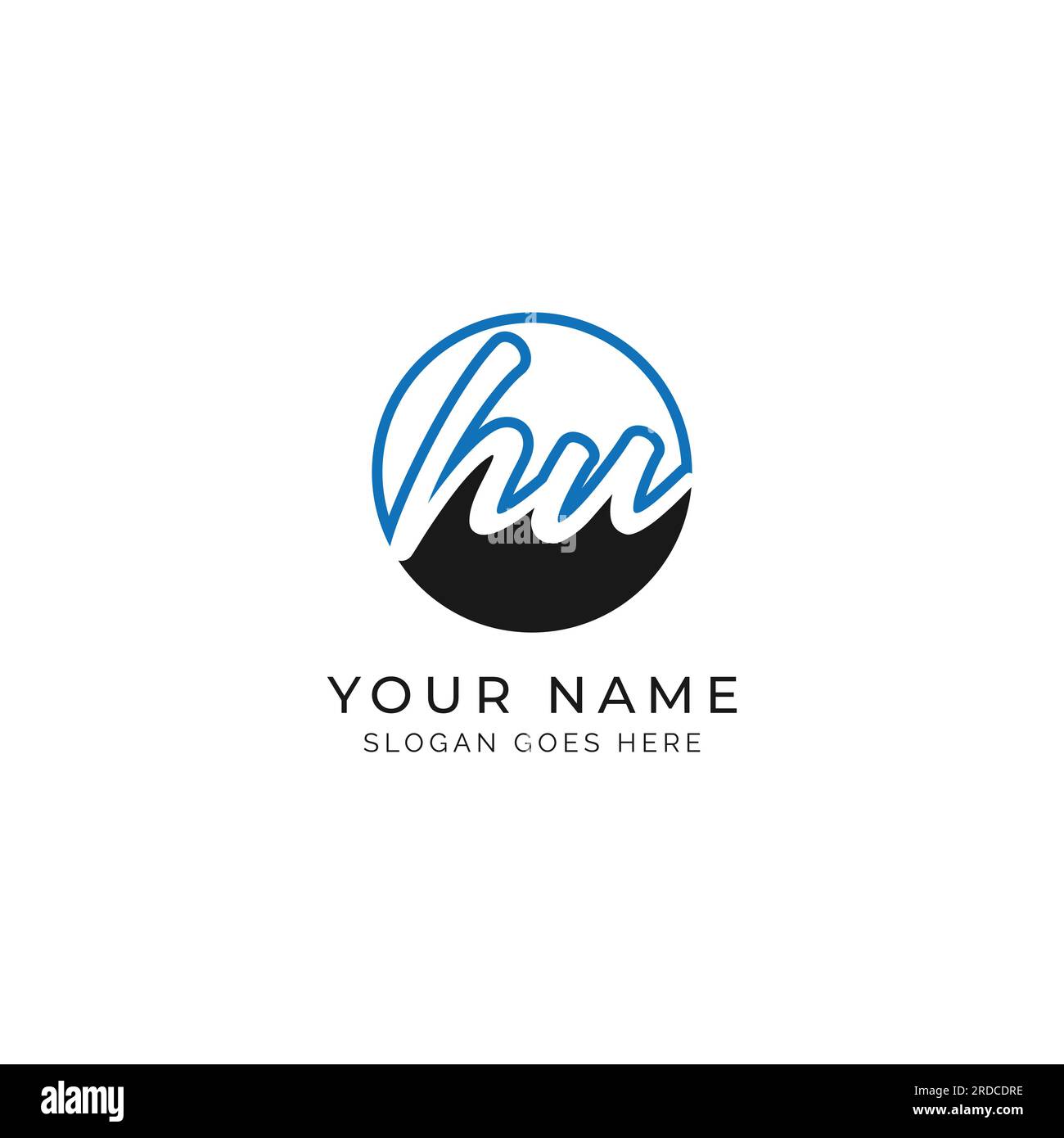 H, U, HU lettera iniziale scritta a mano e modello di immagine vettoriale con firma nel registro forma rotonda Illustrazione Vettoriale