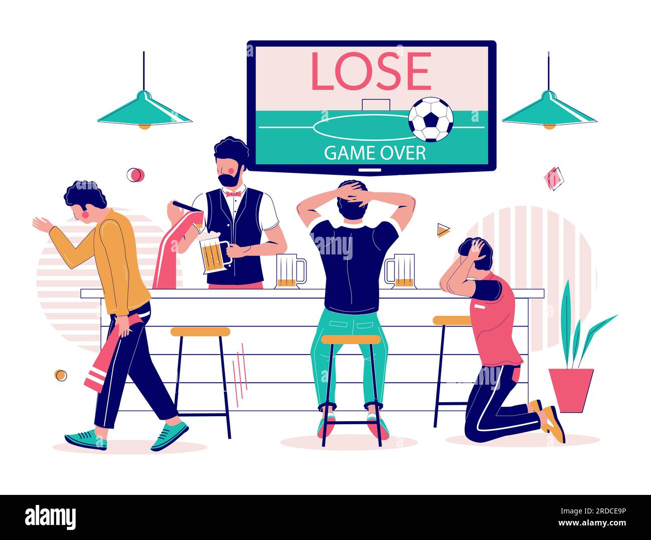 Partita di calcio persa, illustrazione del design piatto vettoriale Illustrazione Vettoriale