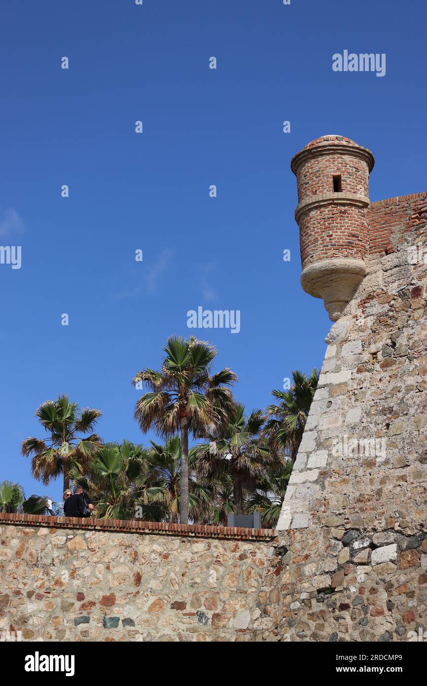 Mura reali, fortificazione di Ceuta, Spagna, Conjunto Monumental de las Murallas Reales, un'enclave spagnola nel Nord Africa, al confine con il Marocco. Foto Stock