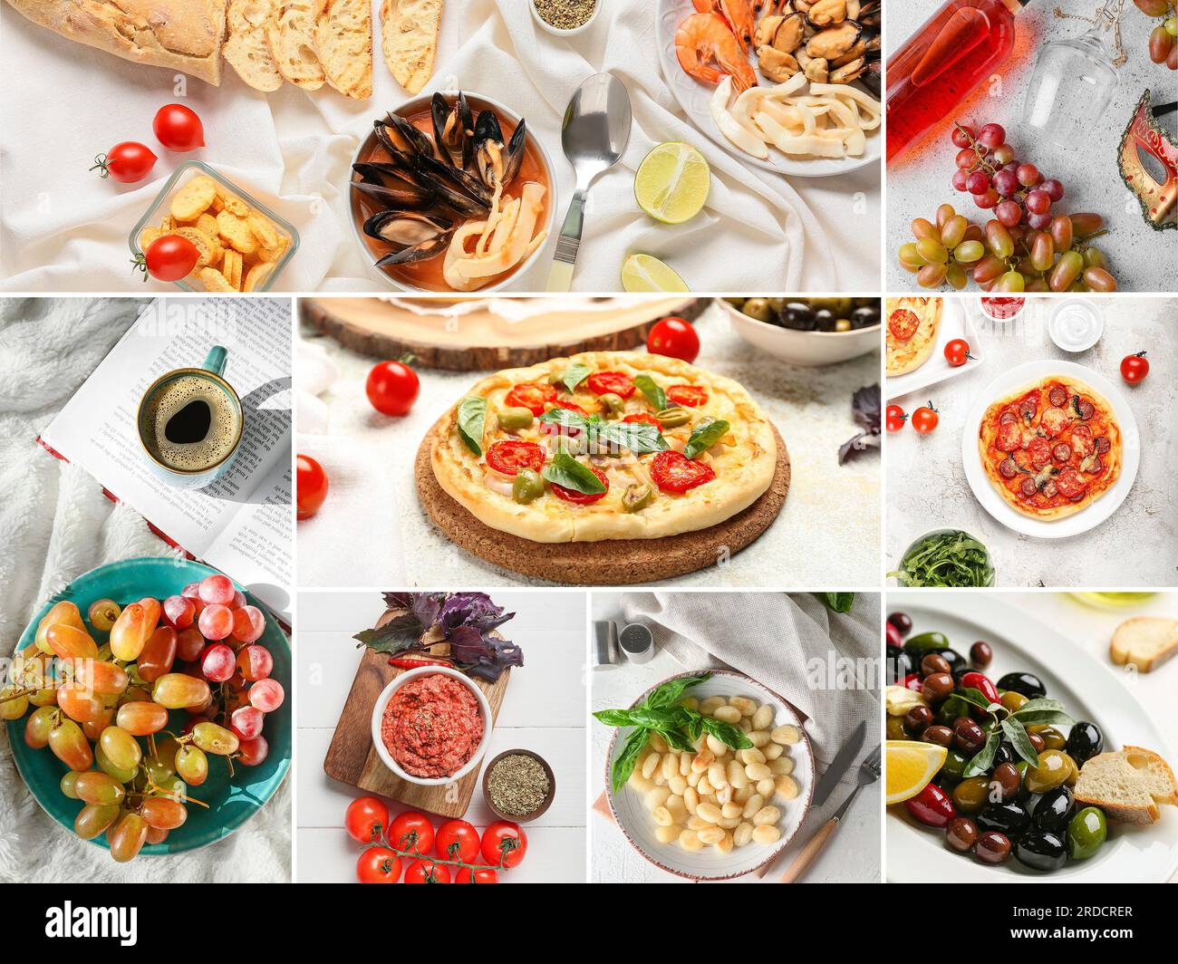 Collage di piatti tradizionali italiani su sfondo leggero Foto Stock