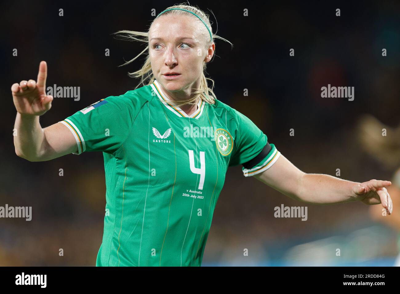 Sydney, Australia. 20 luglio 2023. Louise QUINN d'Irlanda reagisce durante la Coppa del mondo femminile FIFA 2023 tra Australia e Irlanda allo Stadium Australia il 20 luglio 2023 a Sydney, Australia Credit: IOIO IMAGES/Alamy Live News Foto Stock